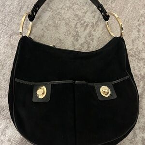 Tod's Black Suede Hobo Bag with Gold Rings